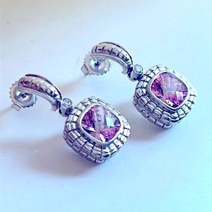 Charles Krypell 14k and sterling silver diamonds and pink topaz earrings